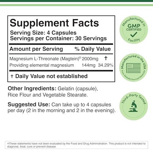 Magtein Magnesium L-Threonate – Sleep & Cognitive Support | 2,000 mg | 120 Capsules
