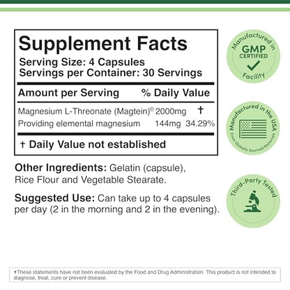 Magtein Magnesium L-Threonate – Sleep & Cognitive Support | 2,000 mg | 120 Capsules