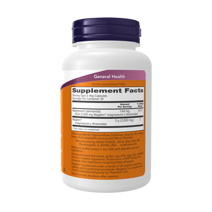 NOW Foods Magtein Magnesium L-Threonate – Cognitive Support, 90 Veg Capsules