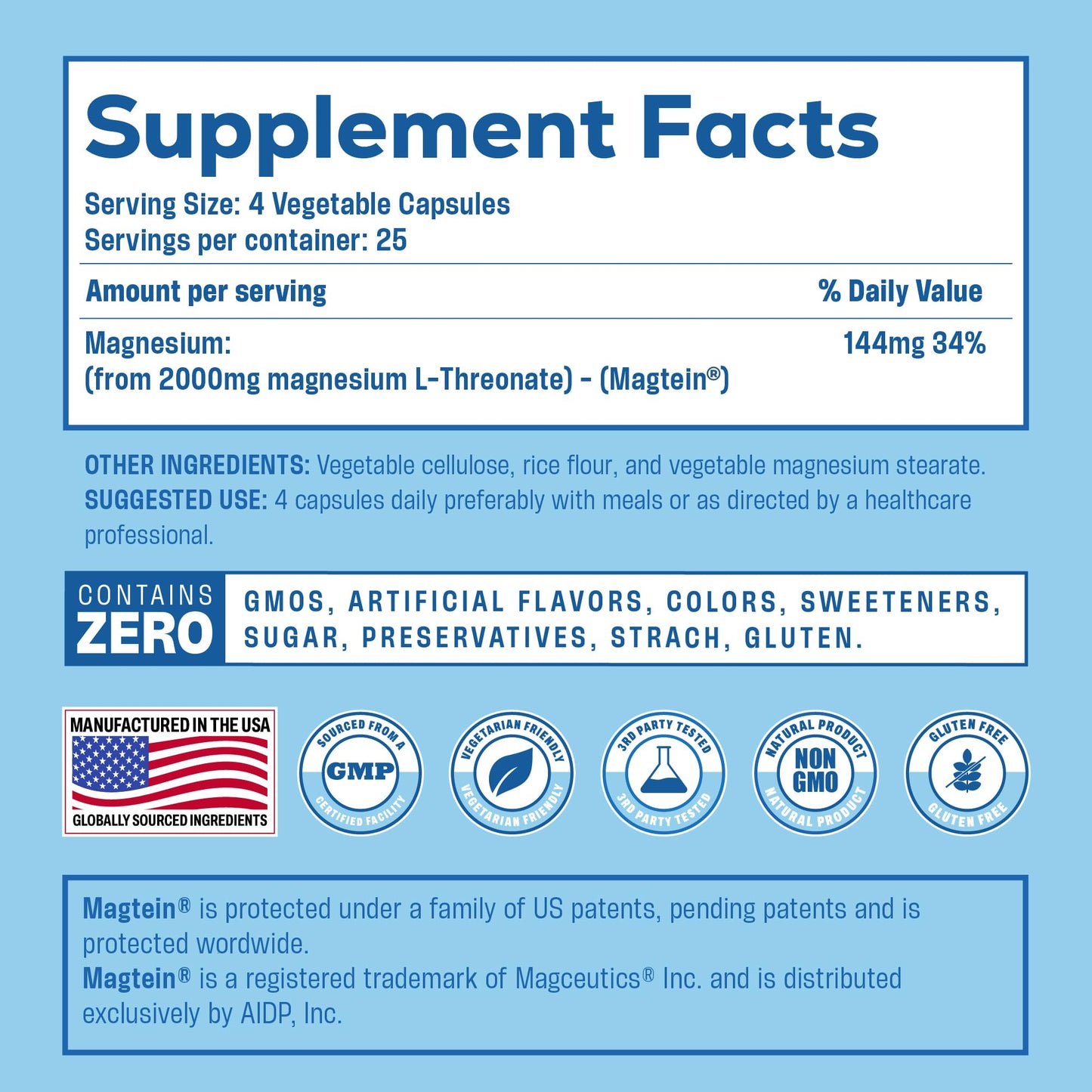 Magtein Magnesium L-Threonate – Brain Support, Memory & Focus | 2000 mg