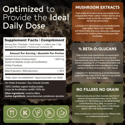 Organic Maitake Mushroom Powder 100g – 10:1 Extract | 16,600mg Raw per Serving | 30% Beta-D-Glucans