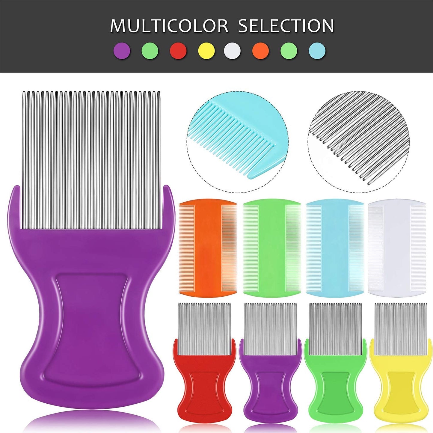 Maitys 8-Piece Flea Lice Comb Set — Double-Sided Grooming for Pets and Humans