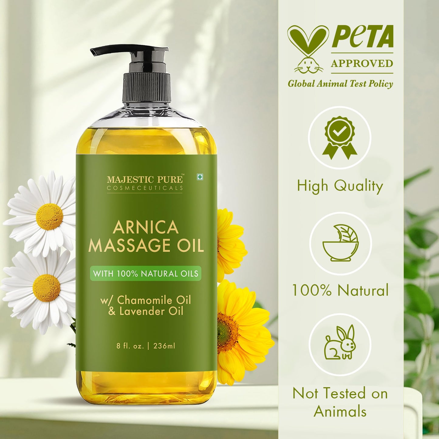 Majestic Pure Arnica Massage Oil – Lavender & Chamomile | All Skin Types | 8 fl oz