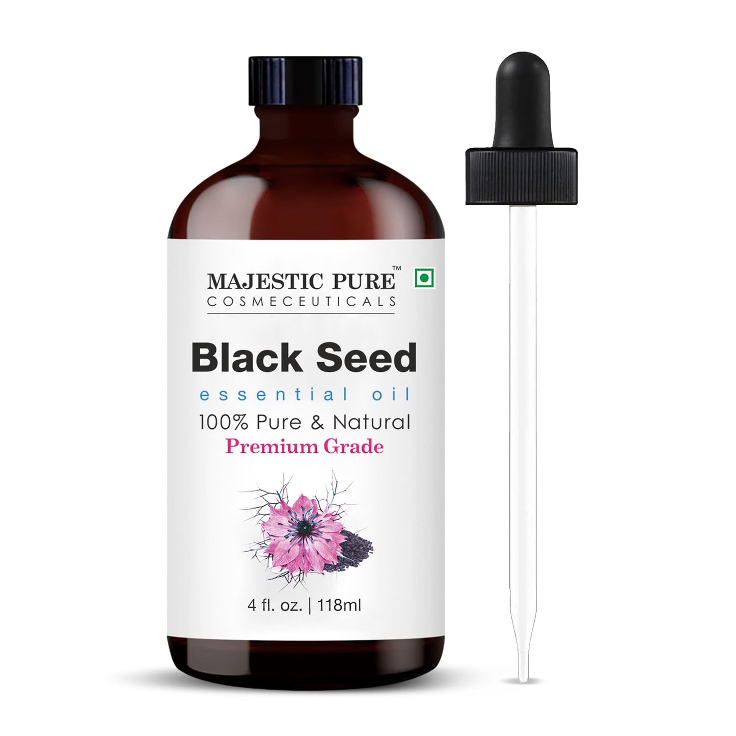 Majestic Pure Black Seed Oil - 4 oz, 100% Pure & Natural with Glass Dropper