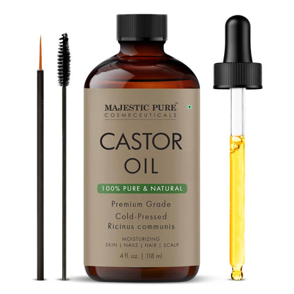Majestic Pure USDA Organic Castor Oil - 4 Fl Oz | 100% Pure & Natural, Cold-Pressed, Hexane Free