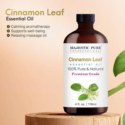 Majestic Pure Cinnamon Essential Oil - 4 Fl Oz, 100% Pure & Natural, Glass Dropper