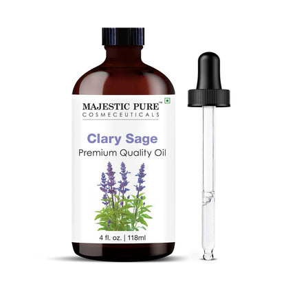 Majestic Pure Clary Sage Essential Oil – 4 oz Glass Bottle with Dropper, 100% Pure & Natural