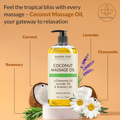 MAJESTIC PURE Coconut Massage Oil – Massage Therapy Oil for All Skin Types (8 fl oz)