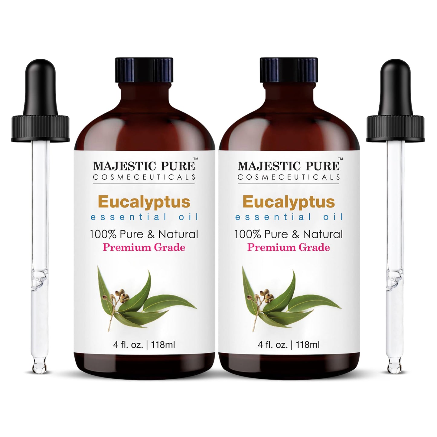 Majestic Pure Eucalyptus Essential Oil – 100% Pure & Natural, Glass Dropper, 4 oz 2-Pack
