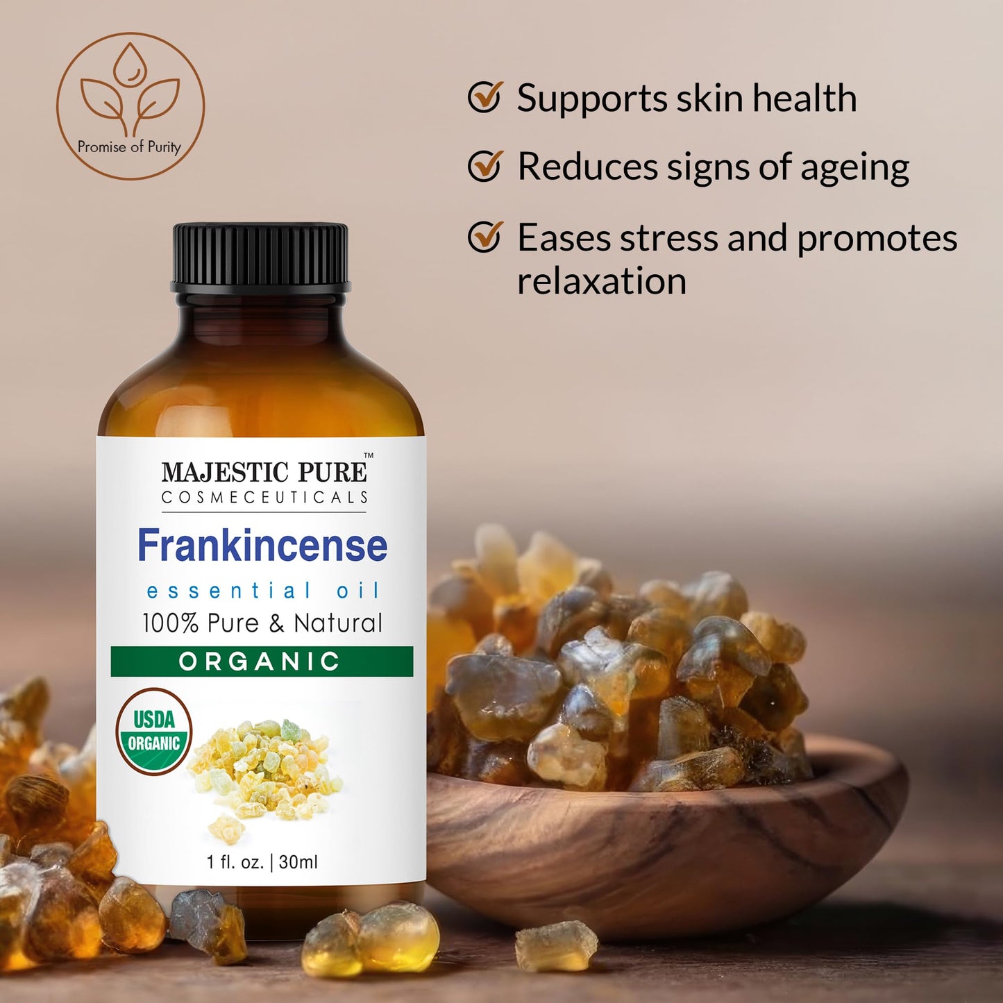 Majestic Pure Organic Frankincense Essential Oil with Glass Dropper – 1 Oz