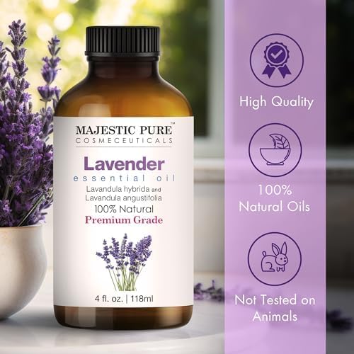Majestic Pure Lavender Essential Oil with Glass Dropper - 100% Pure & Natural - 4 Fl Oz