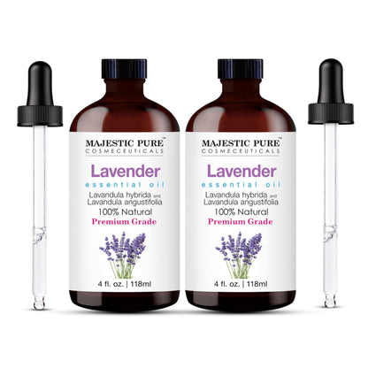 Majestic Pure Lavender Essential Oil (4 Oz x 2) – 100% Pure & Natural with Glass Dropper