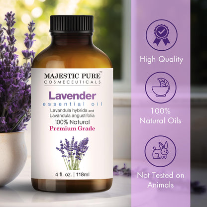 Majestic Pure Lavender Essential Oil (4 Oz x 2) – 100% Pure & Natural with Glass Dropper