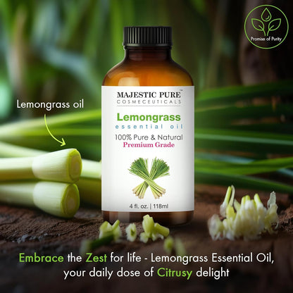 Majestic Pure Lemongrass Essential Oil - 100% Pure & Natural, Glass Dropper, 4 Fl Oz (Pack of 2)