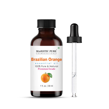 Majestic Pure Essential Oil with Glass Dropper - 100% Pure and Natural - Essential Oils for Diffuser, Aromatherapy, Soap and Candle Making, Brazillian Orange Essential Oil, Orange Oil, 1 Fl Oz
