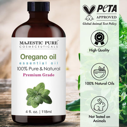 Majestic Pure Oregano Essential Oil 4oz - 100% Pure & Natural with Glass Dropper