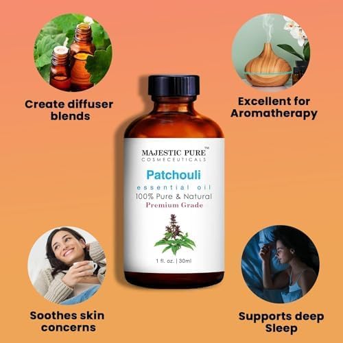 Majestic Pure Patchouli Essential Oil with Glass Dropper - 1 Fl Oz, 100% Pure & Natural