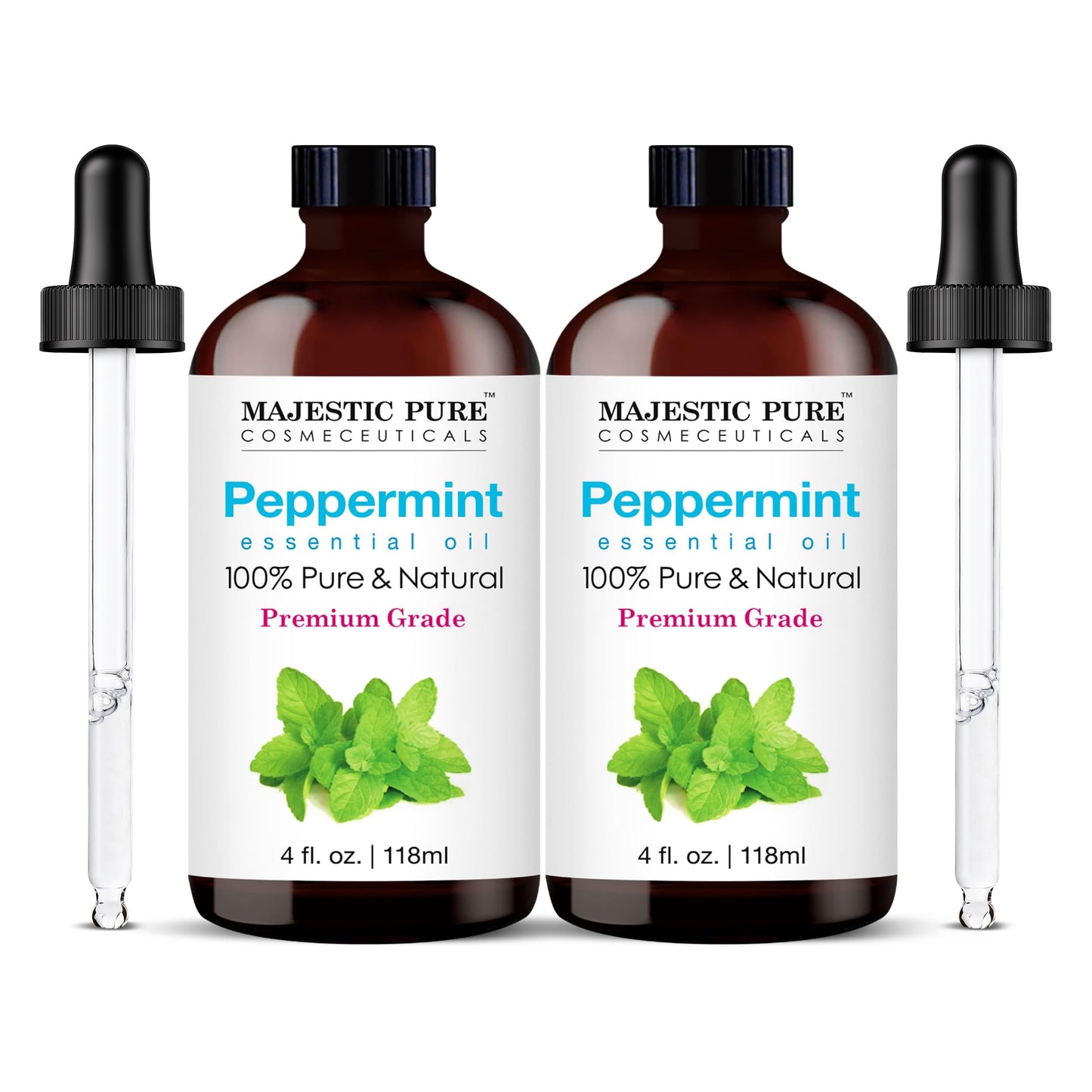Majestic Pure Peppermint Essential Oil – 4 Fl Oz x 2, 100% Pure & Natural