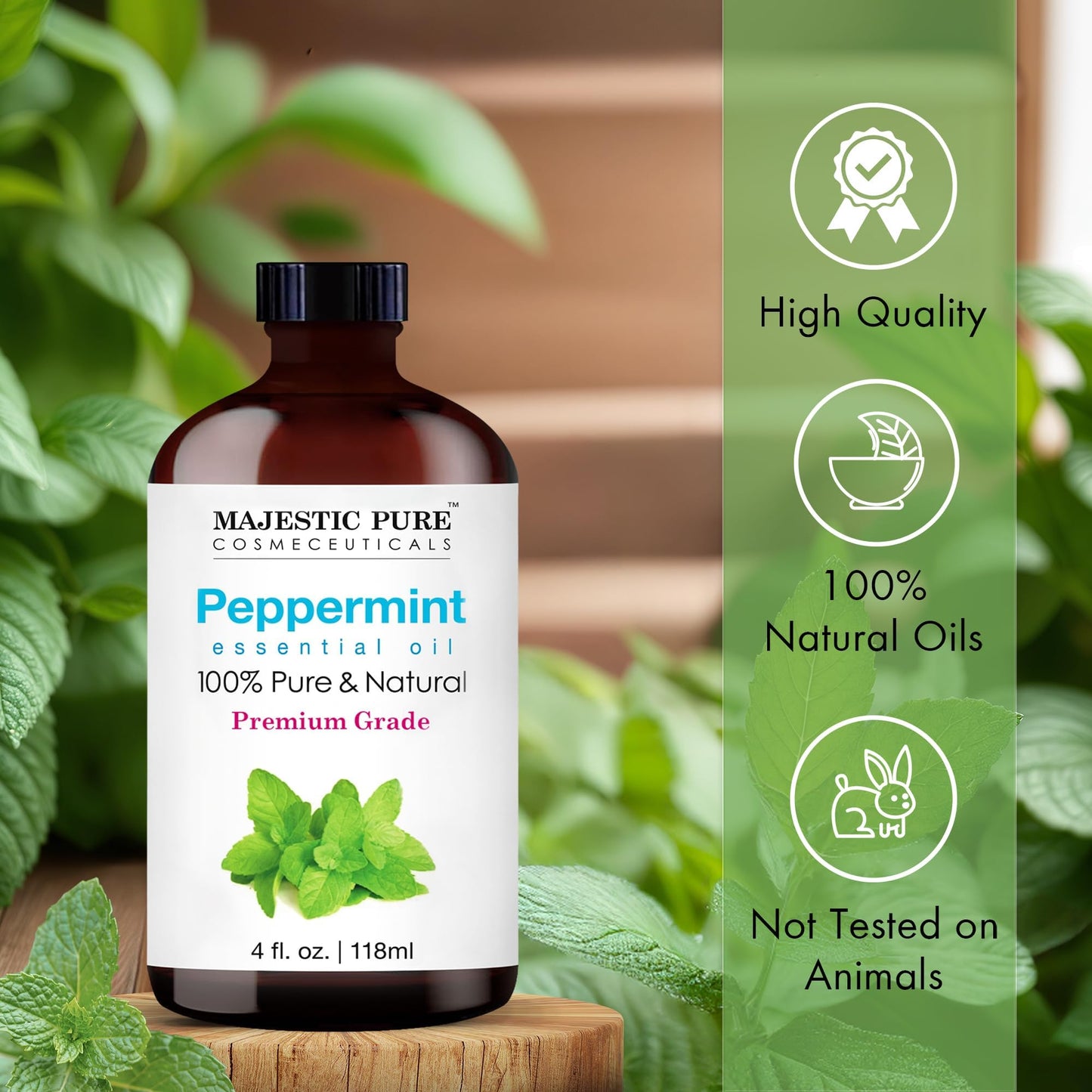 Majestic Pure Peppermint Essential Oil 4 Oz – 100% Pure & Natural, Glass Dropper