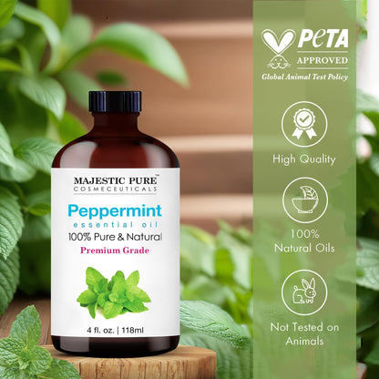 Majestic Pure Peppermint Essential Oil 4 Oz – 100% Pure & Natural, Glass Dropper