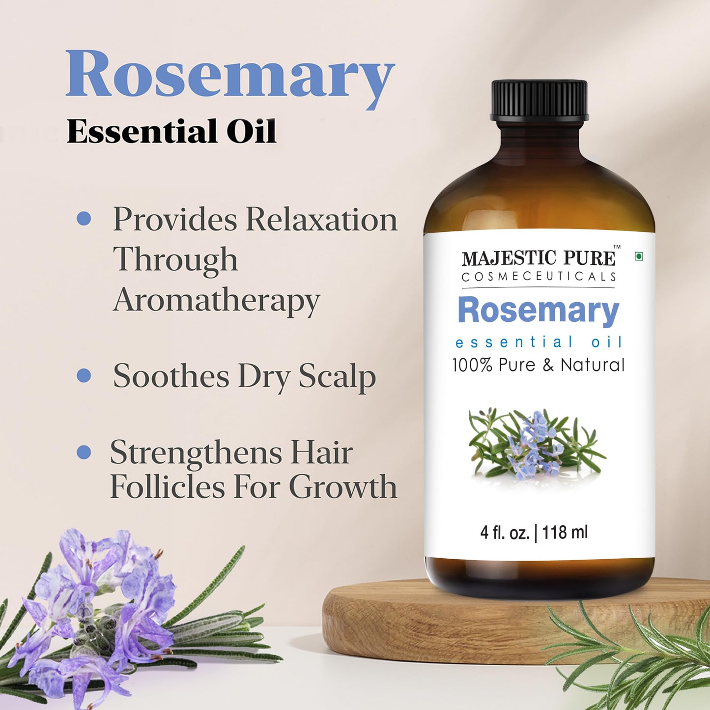 Majestic Pure Rosemary Essential Oil – 100% Pure & Premium, 4 fl oz