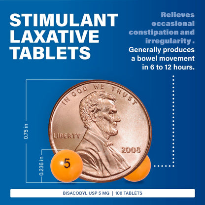 MAJOR Bisacodyl USP 5mg – Gentle Stimulant Laxative Tablets, 100 Count (3-Pack)