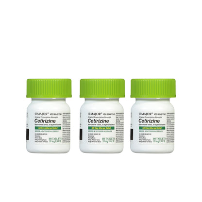 MAJOR Cetirizine Hydrochloride Tablets - 24-Hour Allergy Relief, 10 mg, 3-Pack (100 Count Each)