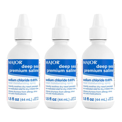 MAJOR Deep Sea Premium Saline Nasal Spray 0.65% — Dry Nose Relief, 1.5 fl oz, 3-Pack