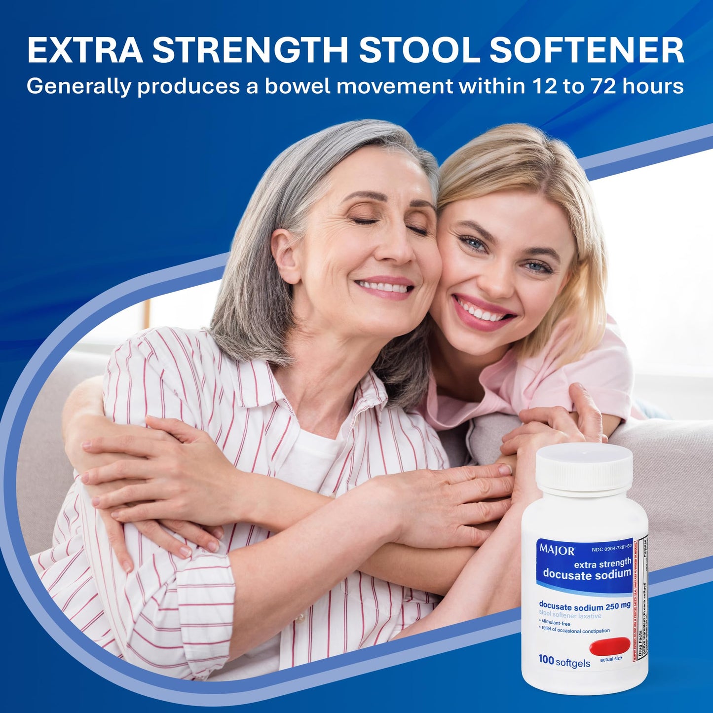 MAJOR Docusate Sodium 250 mg Extra Strength Stool Softener – Stimulant-Free Laxative, 100 Softgels