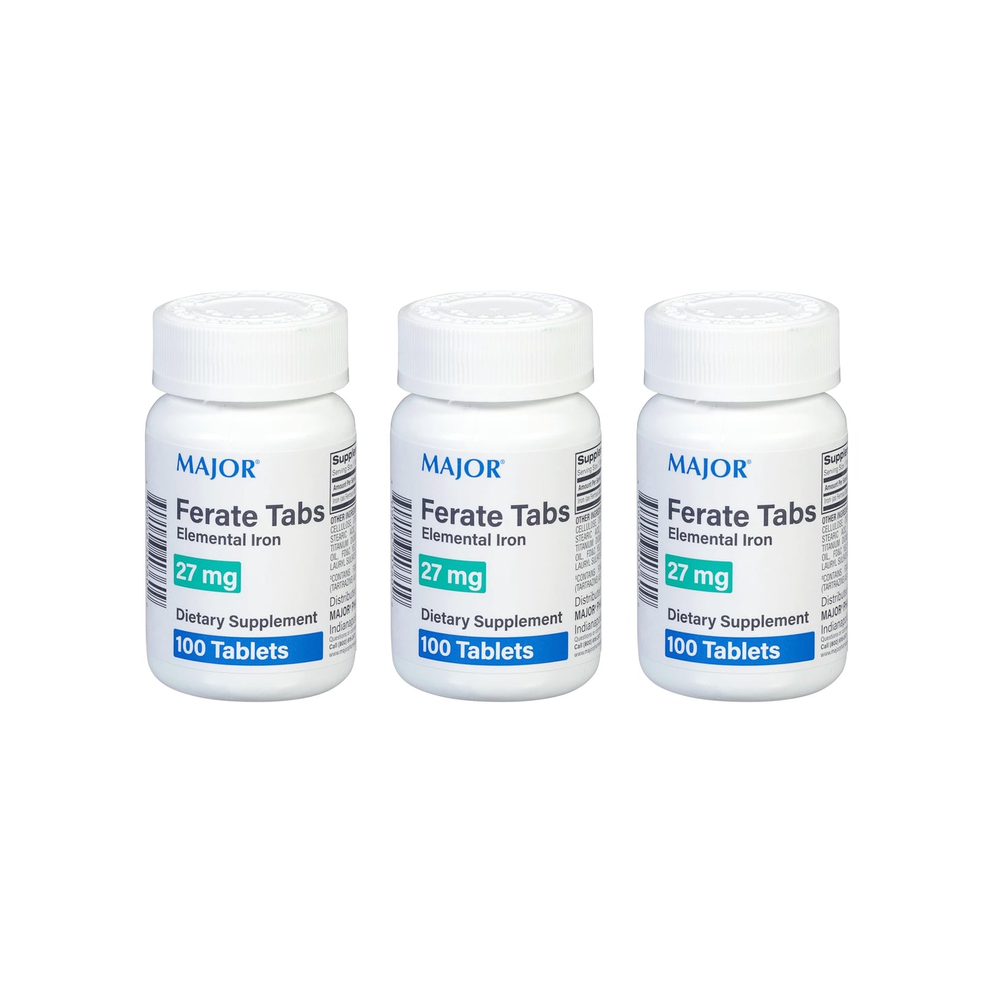 Major 27 mg Ferate Tabs – Ferrous Gluconate Iron Supplement (3 Pack, 100 Count)