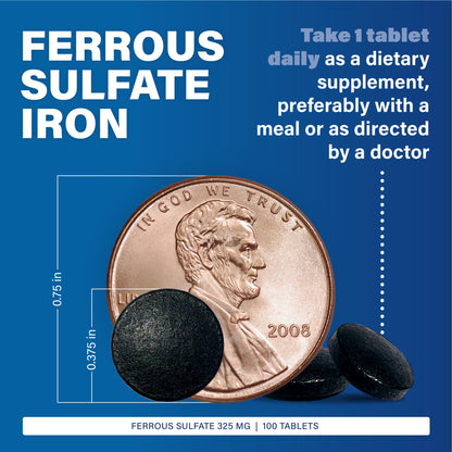 Major Ferosul Ferrous Sulfate 325mg - 65mg Elemental Iron | Iron Supplement for Women & Men - Green 100 Tablets (3 Pack)