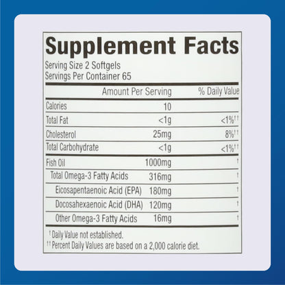 Major Fish Oil 500mg Softgels – Omega-3 Dietary Supplement (130 Count, 2 Pack)