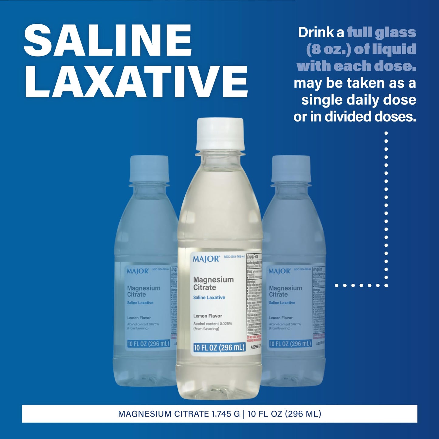Major Magnesium Citrate Saline Laxative – Lemon Flavor, 10 oz (6 Pack)