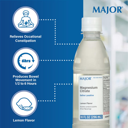 Major Magnesium Citrate Saline Laxative – Lemon Flavor, 10 oz (6 Pack)