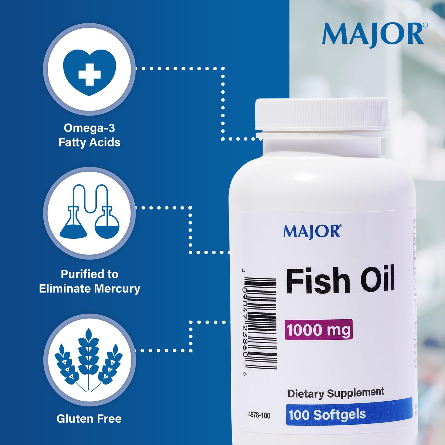 MAJOR Omega-3 Fish Oil 1000mg - 100 Softgels (3-Pack) | Dietary Supplement