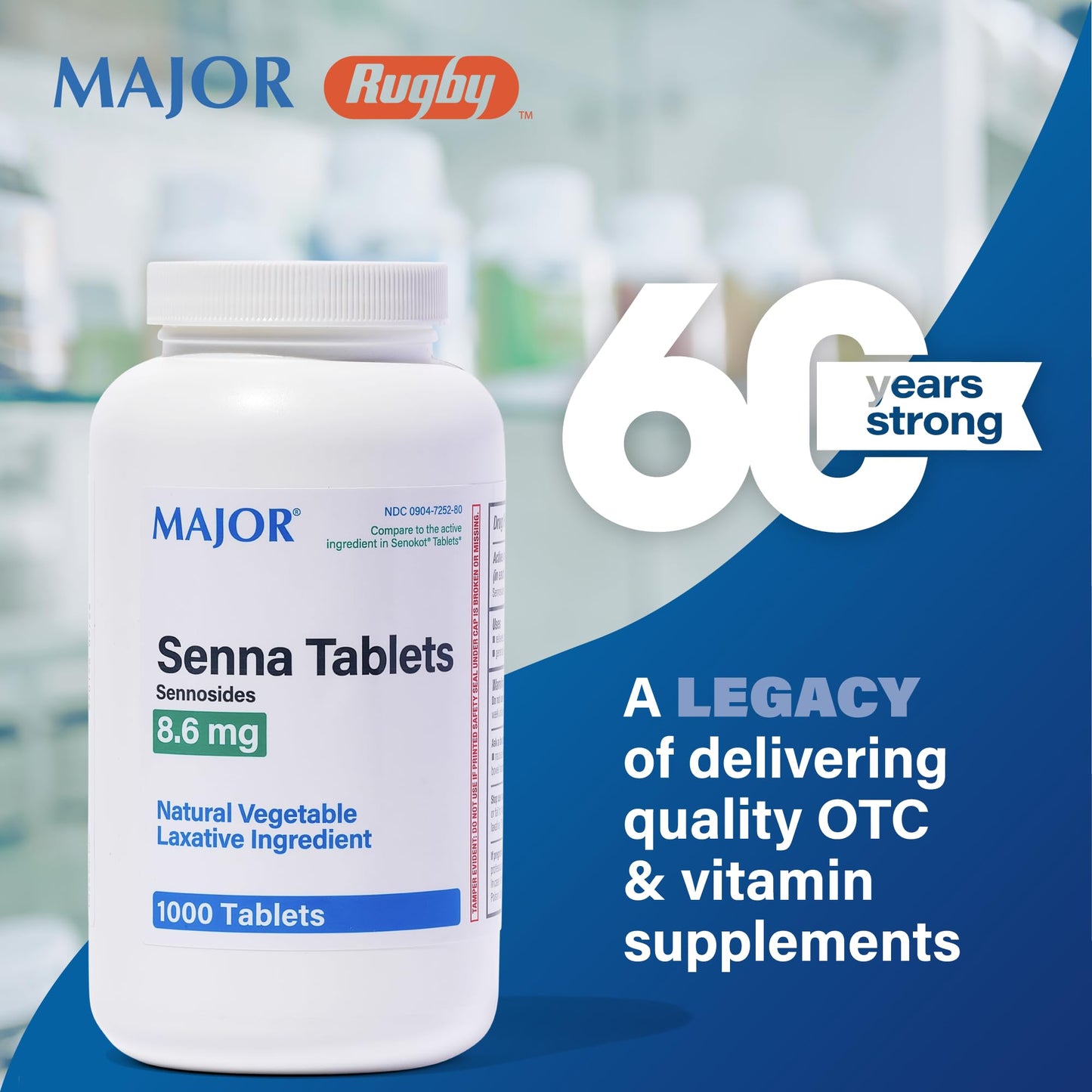 MAJOR Senna 8.6 mg Natural Vegetable Laxative Tablets - 1000-Count (1-Pack) | Gentle Plant-Based Relief