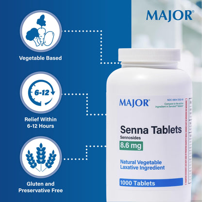MAJOR Senna 8.6 mg Natural Vegetable Laxative Tablets - 1000-Count (1-Pack)