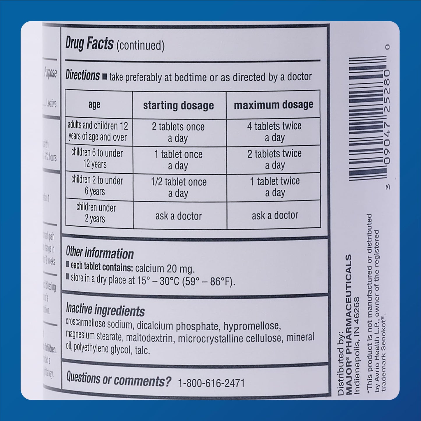 MAJOR Senna 8.6 mg Natural Vegetable Laxative Tablets - 1000-Count (1-Pack)