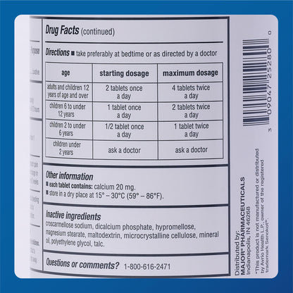 MAJOR Senna 8.6 mg Natural Vegetable Laxative Tablets - 1000-Count (1-Pack) | Gentle Plant-Based Relief
