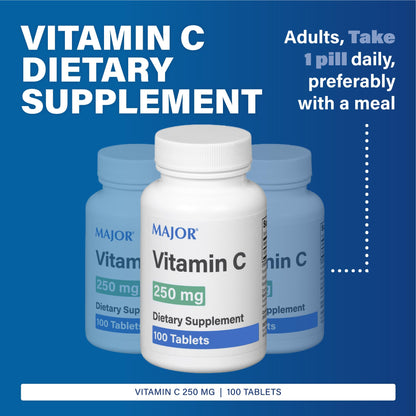 MAJOR Vitamin-C 250 mg Tablets – 100 CT (Pack of 2) | Major Pharmaceuticals