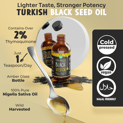 MAJU Black Seed Oil 8 oz – Cold-Pressed Turkish Black Cumin, 3x Thymoquinone, Liquid Pure Blackseed Oil