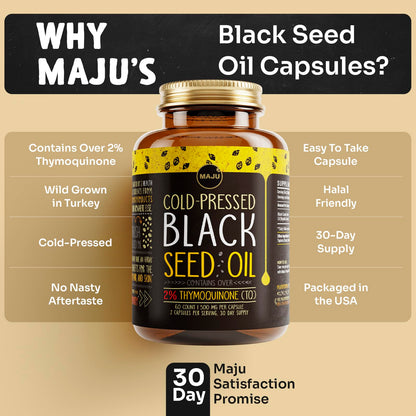 Maju Black Seed Oil Capsules – Cold Pressed Turkish Nigella Sativa, 500mg, 60 Count