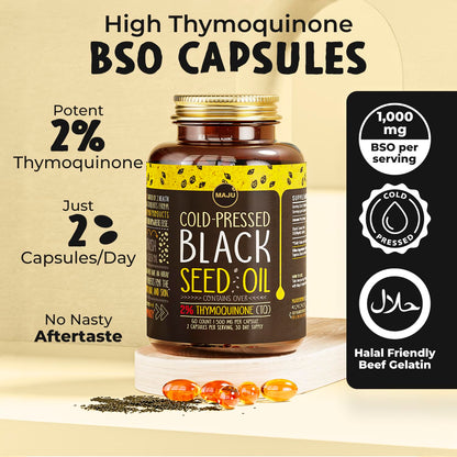 Maju Black Seed Oil Capsules – Cold Pressed Turkish Nigella Sativa, 500mg, 60 Count