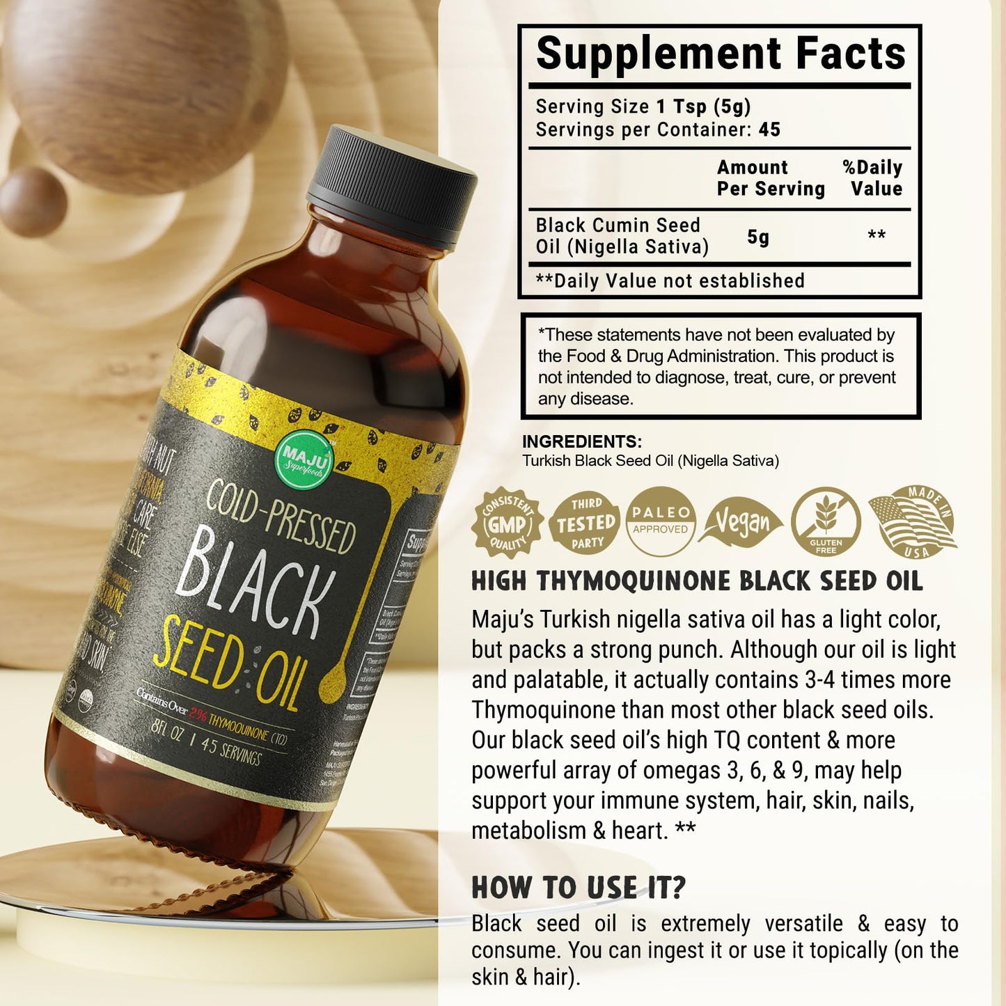 MAJU Black Seed Oil 8 oz – Cold-Pressed Turkish Black Cumin, 3x Thymoquinone, Liquid Pure Blackseed Oil