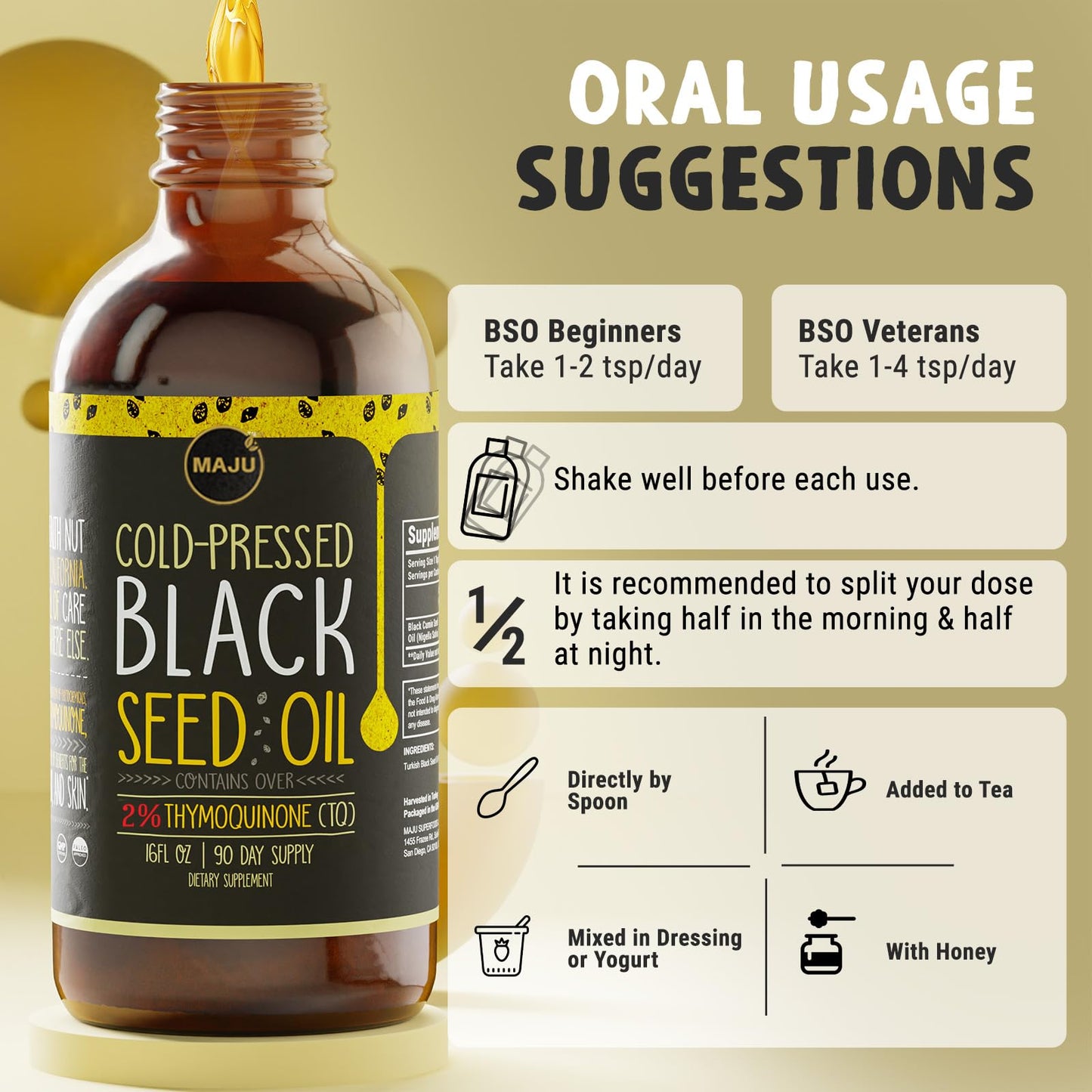 MAJU Black Seed Oil 16oz – 3X Thymoquinone, Cold-Pressed Turkish Nigella Sativa