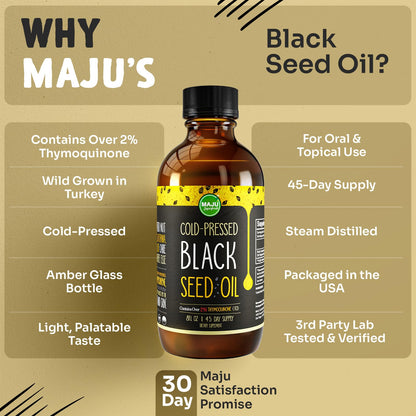 MAJU Black Seed Oil 8 oz – Cold-Pressed Turkish Black Cumin, 3x Thymoquinone, Liquid Pure Blackseed Oil
