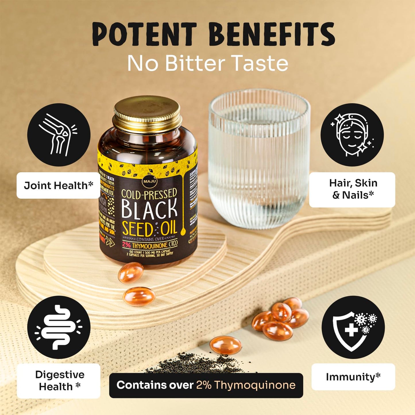 Maju Black Seed Oil Capsules – Cold Pressed Turkish Nigella Sativa, 500mg, 60 Count