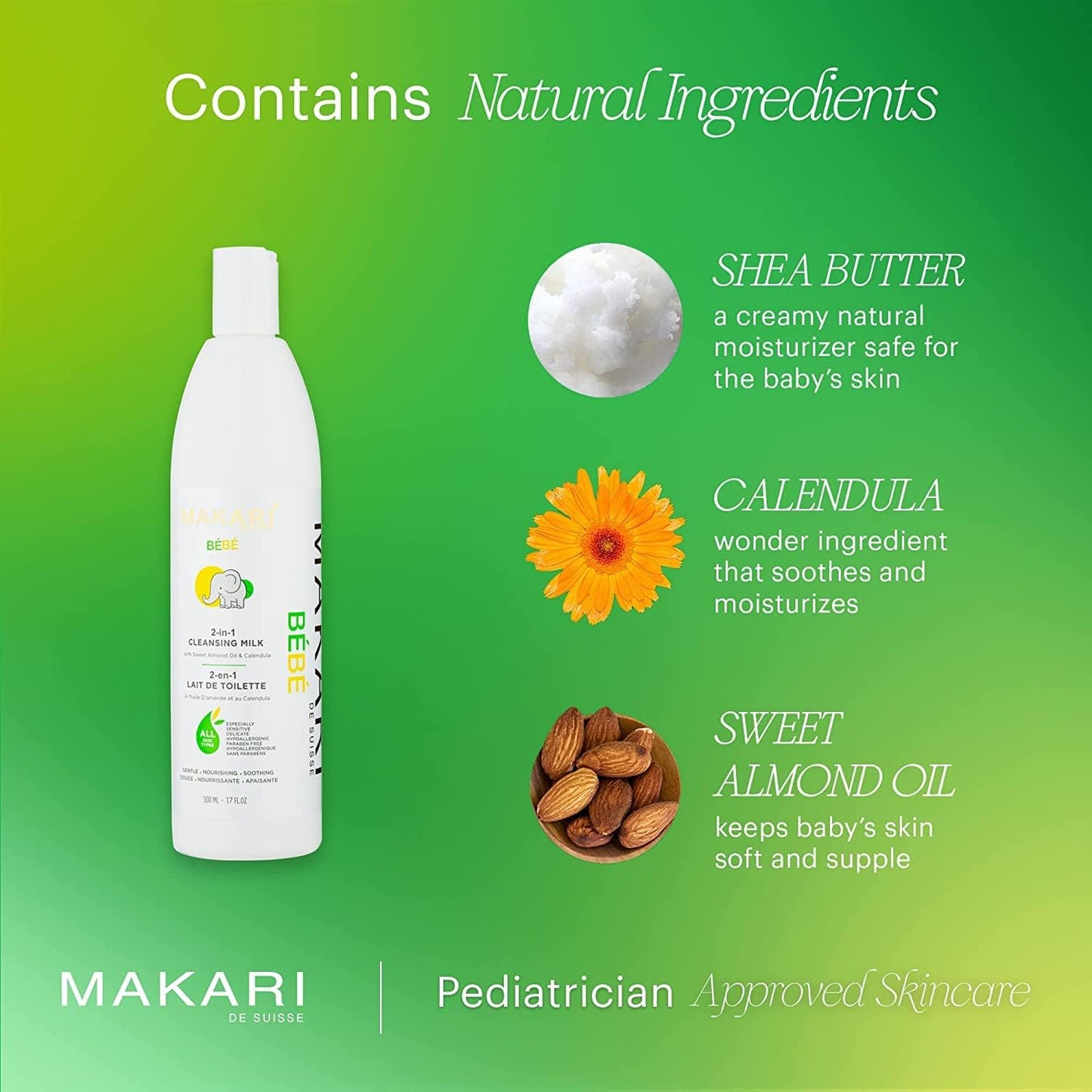 MAKARI Baby Skin Care Set - 2-in-1 Cleansing Milk, Foaming Gel & Calming Oil
