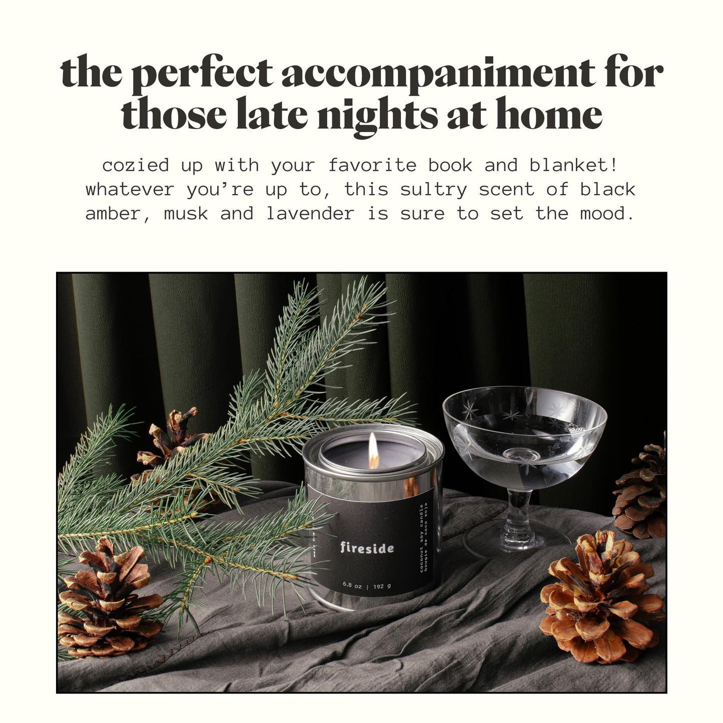 Mala Fireside Candle – Black Amber, Musk & Lavender | 6.8 oz, 45-Hour Burn