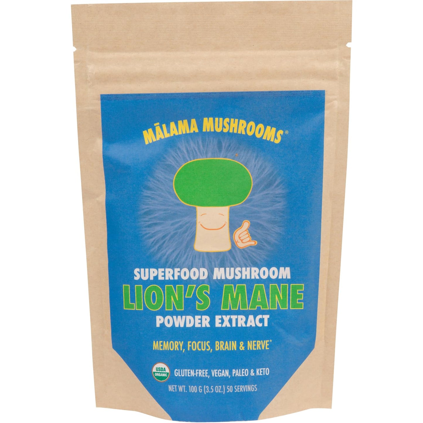 Lion's Mane Extract Powder by Malama - Organic Fruiting Body Mushroom, Focus & Memory